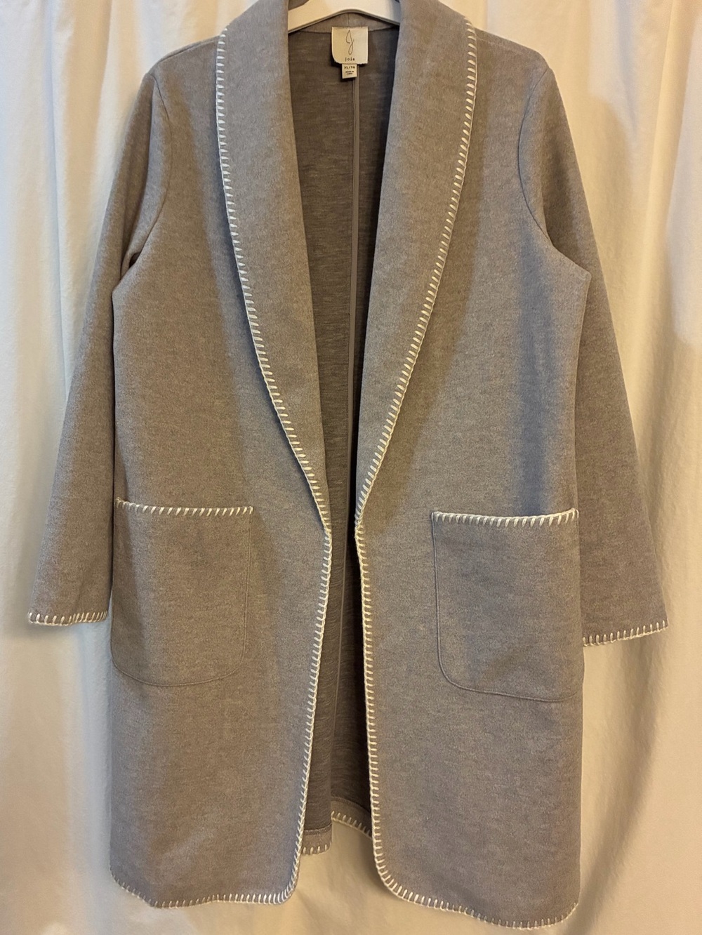 Joie Grey Whipstitched Long Coat. No Buttons or Belt. NWOT Size XL. Deep pockets